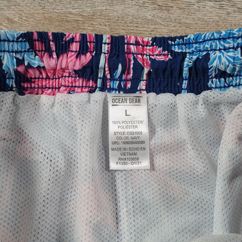 Ocean Gear Mens Large Swim Trunks Pink Blue Palm Trees Pool Beach Vacation Party - Picture 5 of 10